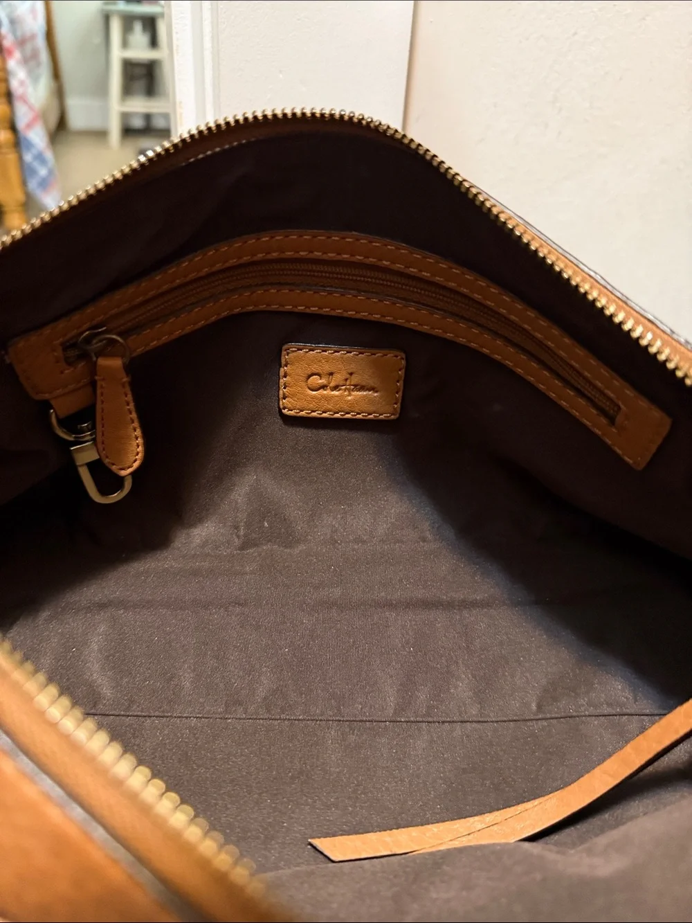 Cole Haan Pebbled Leather Top-Handle Satchel in Tan